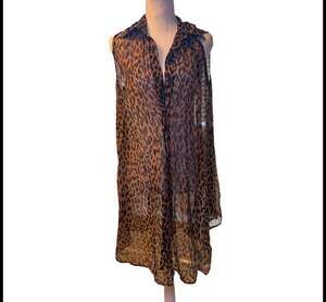 Gottex Leopard Print Sheer Mesh Sleeveless Button Up Tunic Cover Up